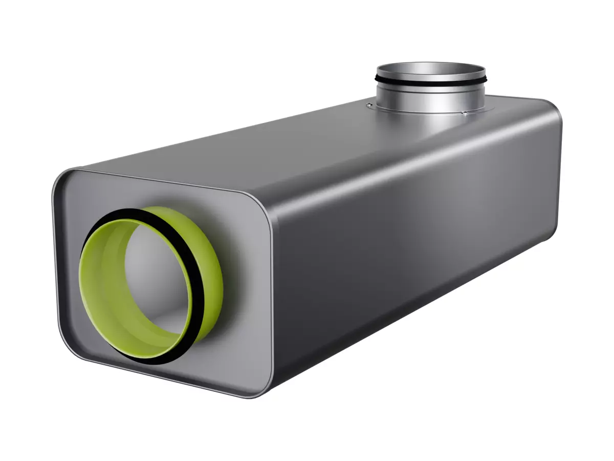 Angle sound attenuator for circular ducts